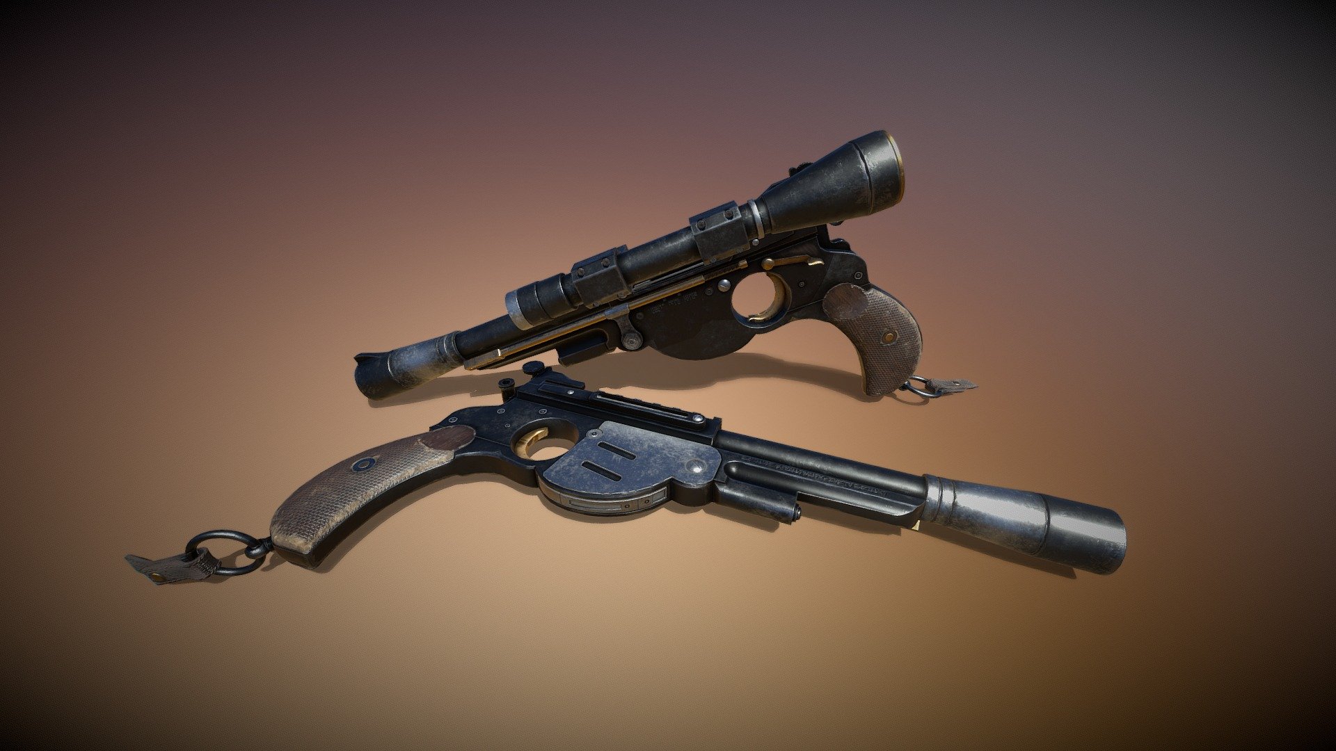 The pistol from The Mandalorian. It's basically just a Bergmann-Schmeisser 1893 Pistol with a cone on the end and a couple of pieces removed. Feel free to use it for whatever you want.

edit: I added a scope variant because why the hell not 3d model