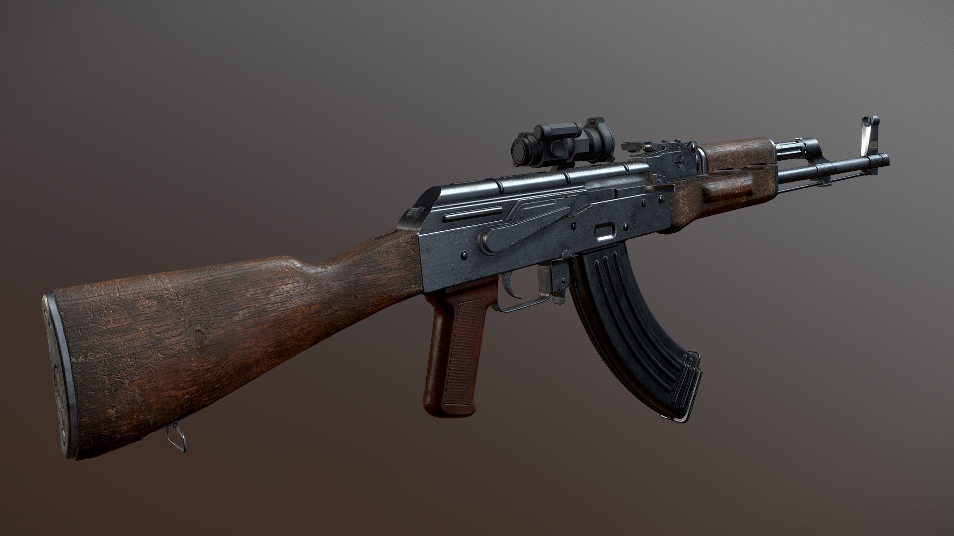 AKM equipped with AK-303 side rail and an Aimpoint PRO Patrol rifle optic.

Model: 3DSMax, ZBrush.            

Texture: Substance Painter - AKM - 3D model by Ilja Wijnker (@spacegandalf) 3d model