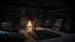 In Hiding room, uv, games, sad, west, western, gritty, rockstar, props, old, lonely, atmosphere, 3d, blender, texture, low, poly, wood, dark, interior, history, environment