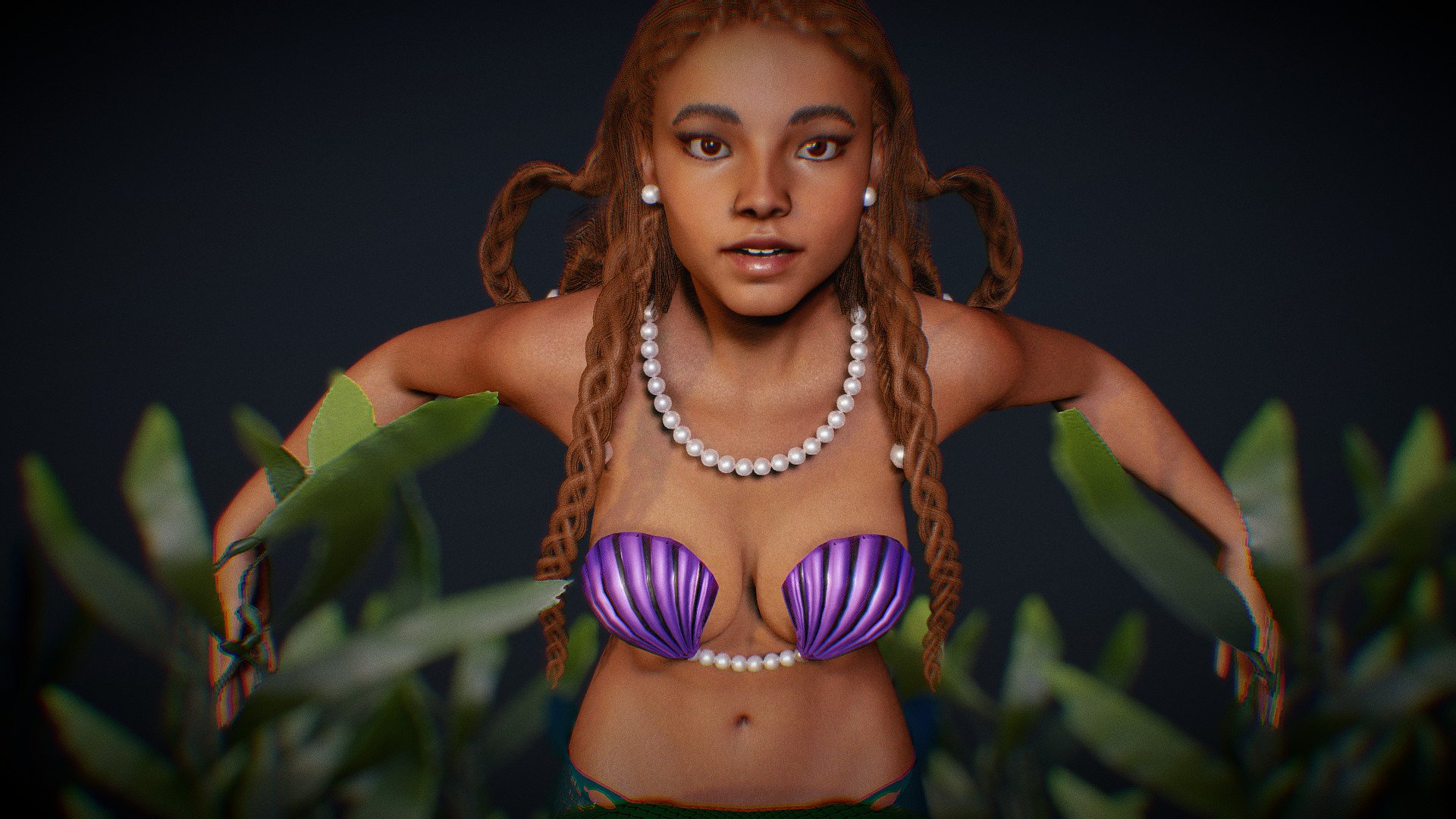 Mermaid Girl swimming  underwater. Basic animation loop.  Model in Blender file. Body Fully rigged, face basic rig. SSS subsurface scattering. mixamo bone names for animation. No FBX or OBJ format, only Blend file 3d model