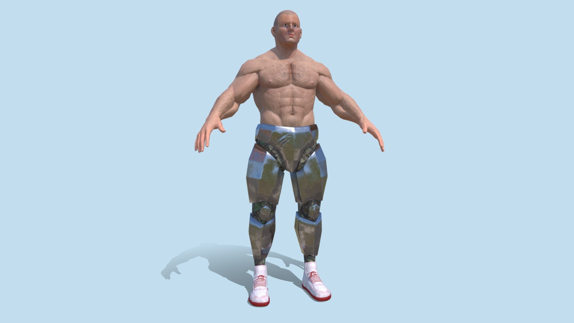 This is my first fully gameready character. at only 12k polys this is useable even for mobile games! I have a half poly version available so contact me if you want to buy it. Rigged and posed, you can use any animation from Mixamo as this was rigged using the software but the rig is incredibley clean and there are no tears unless you put him in a ridiculous pose!
This was created for a tech demo, and I will be using him in a game very soon! he is a super soldier with robotic legs and metallic pants! what's not to love of course he has stylish shoes because you can't expect people to respect you unless you are wearing nikes!
eye created by Tom Hodes - Metal Briefs - 12k Game-Ready Rigged - Buy Royalty Free 3D model by Fred Drabble (@FredDrabble) 3d model