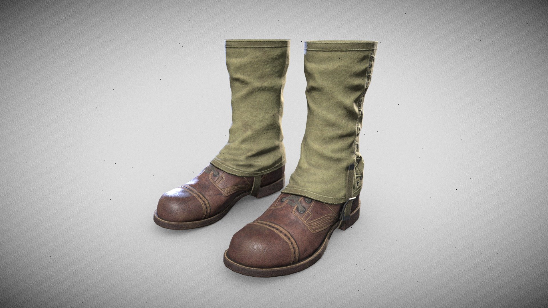 Game-Ready PBR low-poly model of US WW2 a Tactical Boots.
All materials and textures are included.
The textures of the model are applied with UV Unwrap.
Normal map was baked from a high poly model.
Including 3dsmax and Blender, OBJ and FBX.

1832 polygons
3004 triangles
1508 vertices

Maps:

boot_Normal.tga, boot_Specular.tga, boot_Metallic.tga, boot_AO.tga, boot_Diffuse, boot_Cavity.tga, boot_Glossiness.tga, boot_Roughness.tga, boot_BaseColor.tga (4096x4096) - US WW2 Tactical Boots - Buy Royalty Free 3D model by alpenwolf (@alpen) 3d model