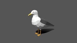 Low Poly Cartoon Seagull topology, bird, wings, cartoonish, seagull, realistic, nature, game-ready, low-poly, cartoon, lowpoly, sea