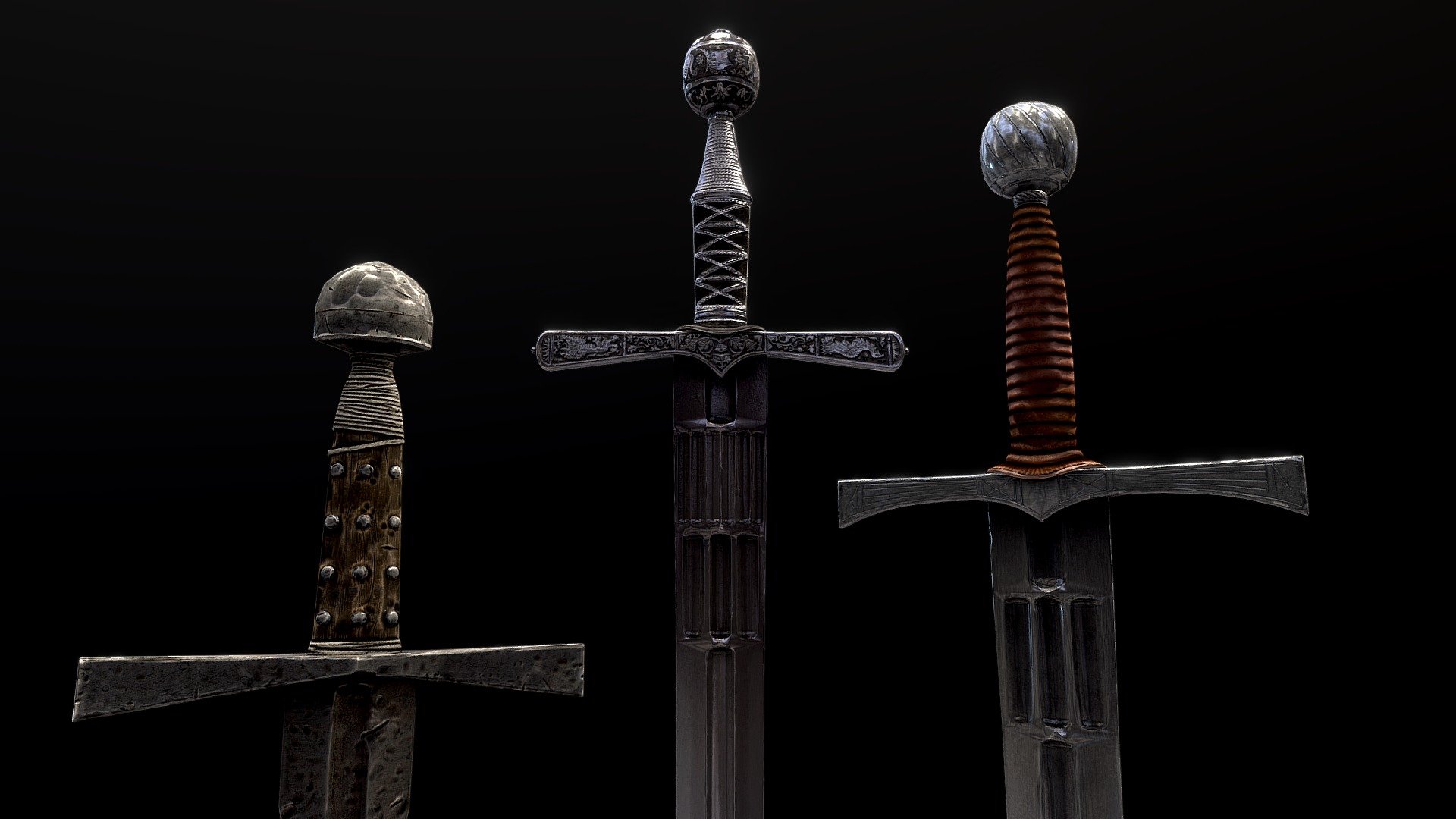 Cross Guard Sword: Sword Skin for Chivalry 2

3 teirs of swords availible in Chivalry 2 customization.
Custom engravings on tier 3, these are my fav part of the swords and are drawn by hand with pen and ink ontop of printed out UV's scanned and then embossed, they feature the Agathian lion and Mason eagles fighting over the crossguard symbolic of their fight for the crown. fun stuff! - Cross Guard Sword: Sword Skin for Chivalry 2 - 3D model by MattMakesSwords (@frankthefish) 3d model