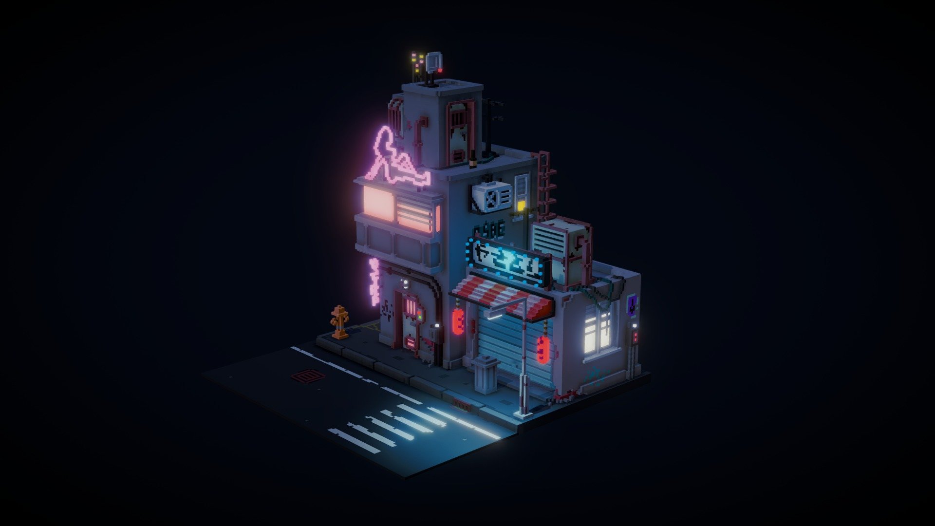 I recently made this little cyberpunkish street scene 3d model