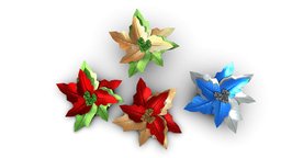 Colorful Metalic Poinsettias green, red, winter, metalic, colorful, poinsettia, pbr, low, poly, house, home, decoration, blue