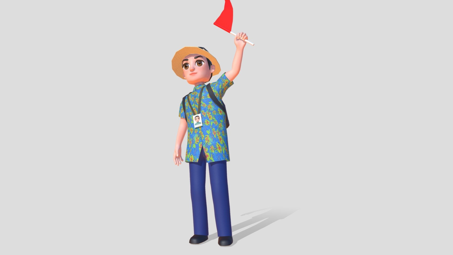 Stylised local tour guide avatar with lanyard and tour flag accessories.
Animations included: Gesturing (Loop), Pointing, Walking (Loop), Running (Loop), Waving (Loop), Idle (Loop), Talking (Loop)

Login to STB’s Tourism Information &amp; Services Hub for free downloads:
https://tih.stb.gov.sg/content/tih/en/marketing-and-media-assets/digital-images-andvideoslisting/digital-images-and-videos-detail.104bc673010390547e29262b90048e5ade5.Tour+Guide.html - Tour Guide - 3D model by STB-TC 3d model