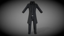 Mens Magican Outfit shirt, vest, long, coat, dress, realistic, costume, mens, outfit, magician, trousers, metaverse, pbr, low, poly, male, black, waiscoat