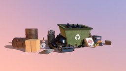 trash pack trash, trashcan, trashbin, papers, pepsi, trash-bin, trashbag, 3d, blender, bottle, radio