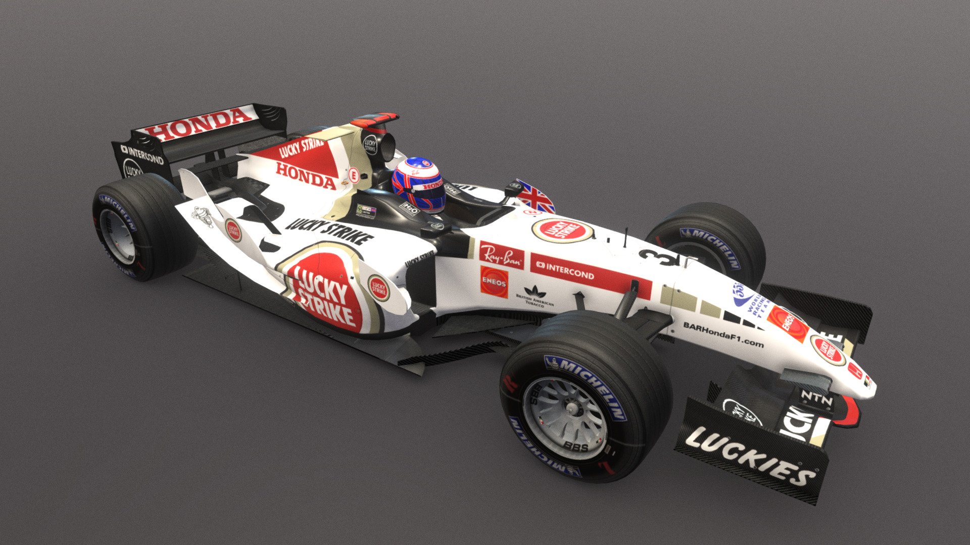 The BAR was created in 2005 for CTDP's F1 2005 mod. Originally the mod was released for F1 Challenge and later re-released in 2006 for rFactor.

The car model was created by Wai Keen Lam with textures by Daniel &lsquo;Dahie' Senff. Both set themselves up for a challenge: If Wai would create the model within four days, Daniel would finish the textures within the same week. Challenge accepted and passed. 😎 - BAR Honda 007 (2005) - 3D model by Cars & Tracks Development Project (@ctdp) 3d model