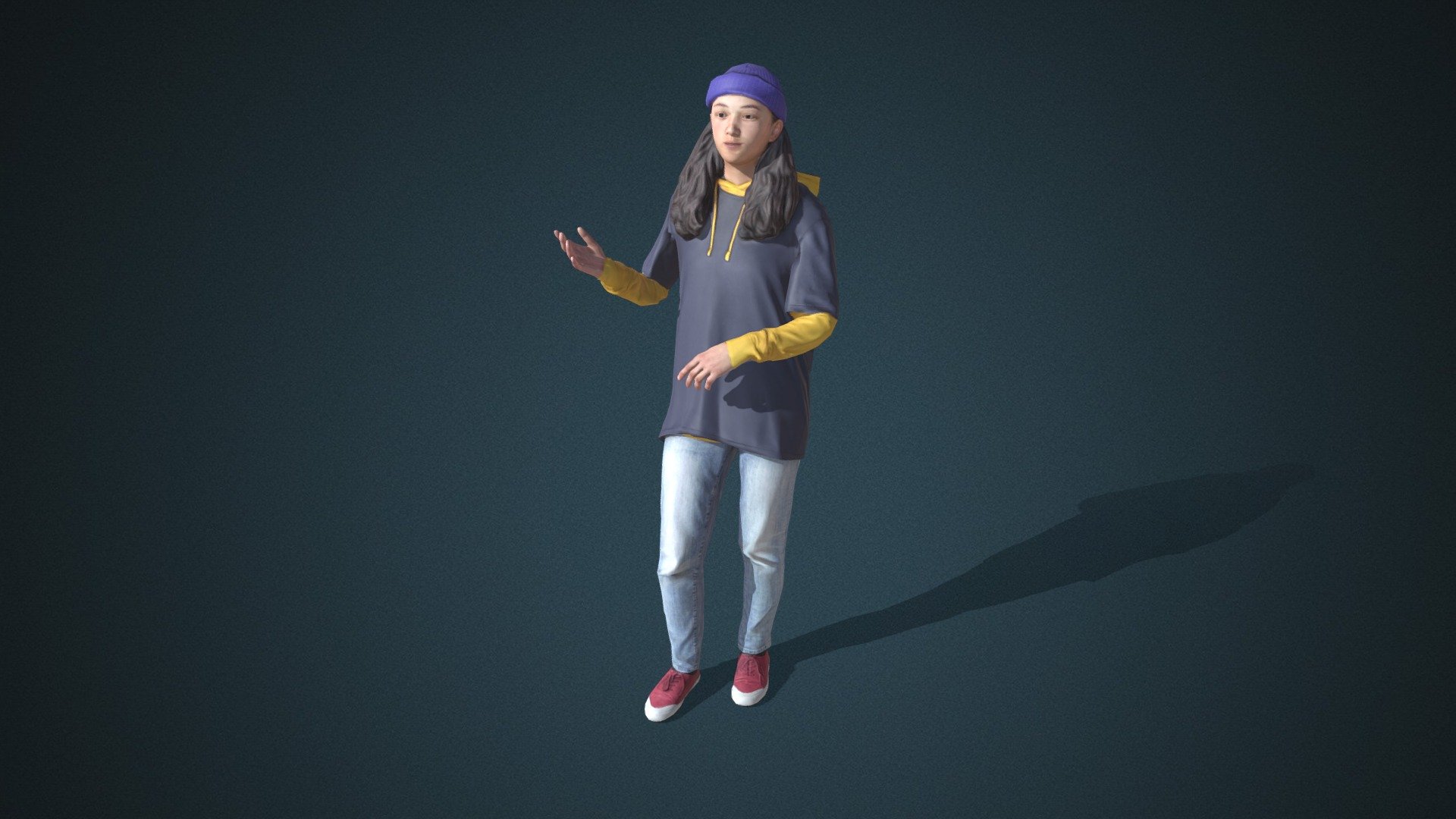 Do you like this model?  Free Download more models, motions and auto rigging tool AccuRIG (Value: $150+) on ActorCore
 

This model includes 2 mocap animations: Modern_F_Talk(D),Modern_F_Walk. Get more free motions

Design for high-performance crowd animation.

Buy full pack and Save 20%+: Young Fashion Vol.3


SPECIFICATIONS

✔ Geometry : 7K~10K Quads, one mesh

✔ Material : One material with changeable colors.

✔ Texture Resolution : 4K

✔ Shader : PBR, Diffuse, Normal, Roughness, Metallic, Opacity

✔ Rigged : Facial and Body (shoulders, fingers, toes, eyeballs, jaw)

✔ Blendshape : 122 for facial expressions and lipsync

✔ Compatible with iClone AccuLips, Facial ExPlus, and traditional lip-sync.


About Reallusion ActorCore

ActorCore offers the highest quality 3D asset libraries for mocap motions and animated 3D humans for crowd rendering 3d model