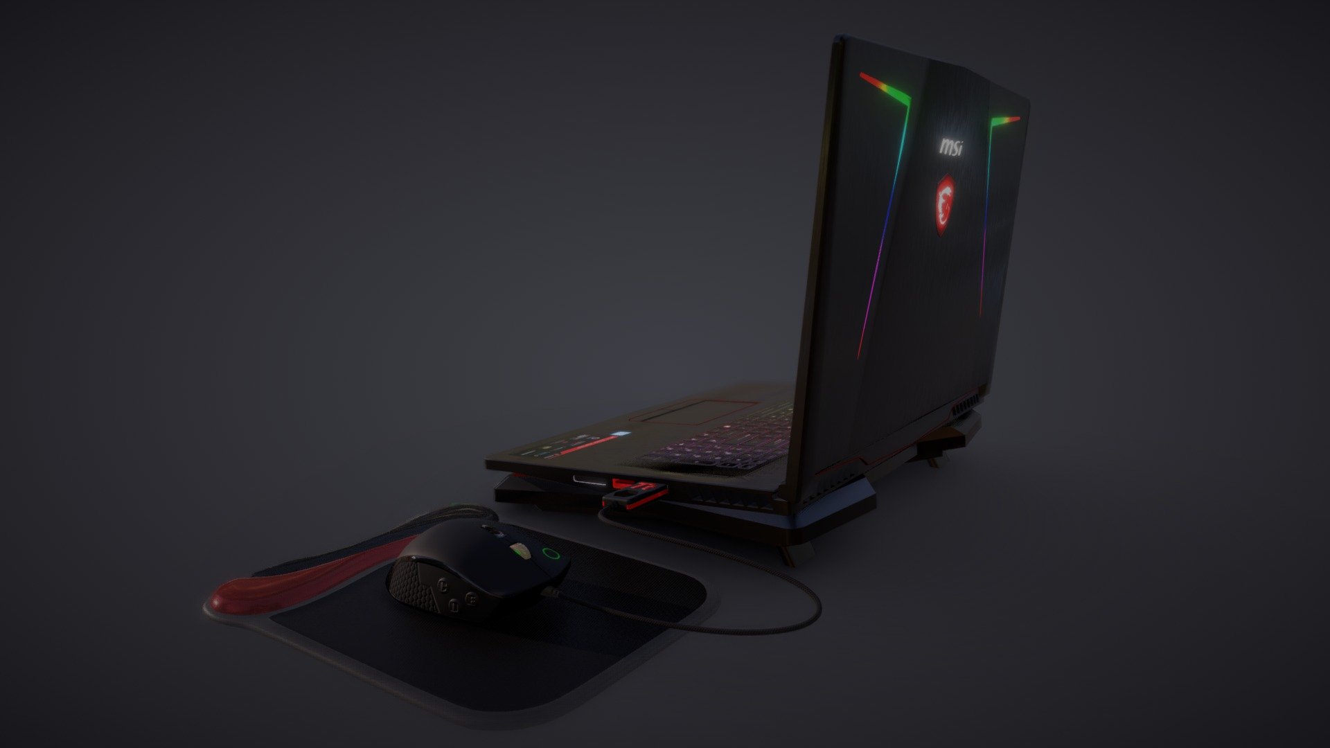 MSI GE73 Raider gaming laptop and Thermaltake Volos gaming mouse, modelled and textured in Blender 2.83 - Laptop and mouse - Download Free 3D model by Nick Broad (@nickbroad) 3d model
