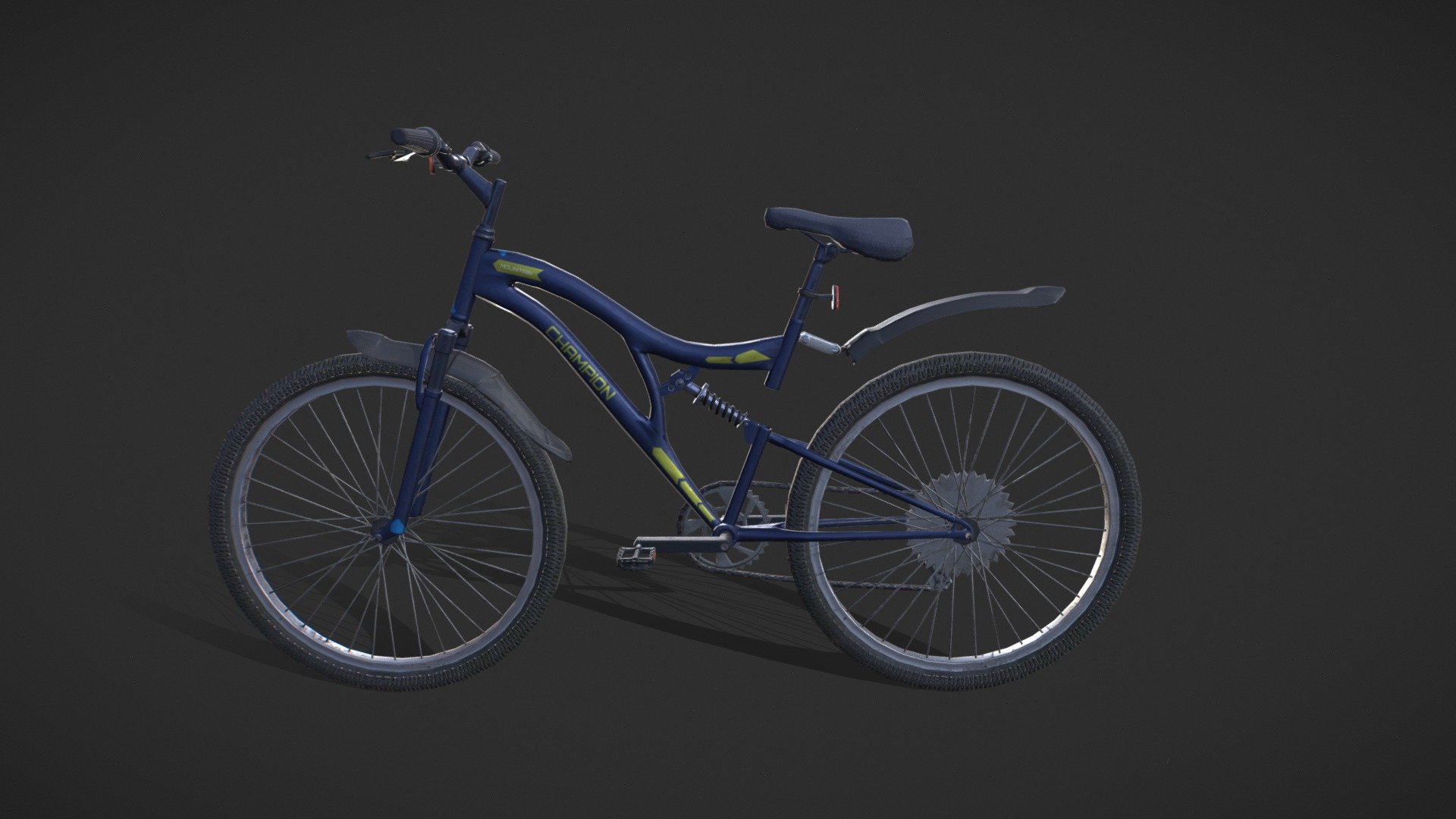 A lowpoly model of a mountain bike made in Blender and textured in Substance Painter. Asset contain 2 additional masks - one RGB mask for changing bike's frame color and one emission mask 3d model