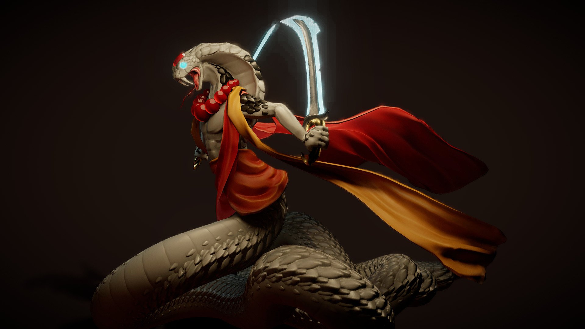 This dangerous naga is the one who protects the poison chamber from thieves. In the temple there are no other guardians as dangerous as him, so be careful, and if you need to kill someone maybe a dagger is a better option.

Model ready for to use in video games 3d model