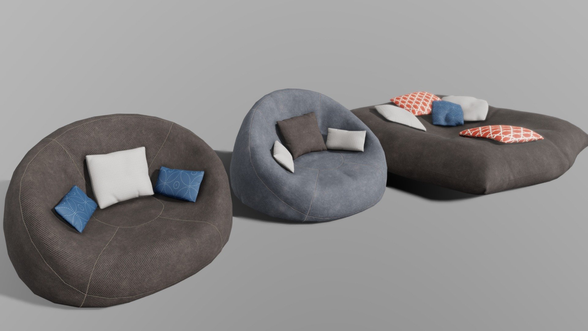 A set of modern beanbags. They share one material/UV and are made to be game ready 3d model