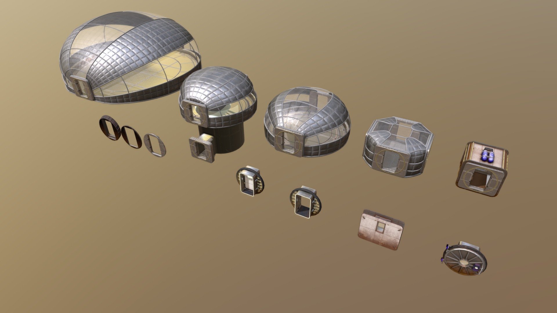 “Tharsis Facility - Mars Habitat 01” is a collection of modules designed to build a scientific base on a planet surface.

Please check an example built using these assets: 
https://skfb.ly/o8tXu

You may also find a detailed view for each module:




Main module: https://skfb.ly/oCLwv

Double module: https://skfb.ly/6RFCZ

Staircase module: https://skfb.ly/oCLwE

Intersection module: https://skfb.ly/oCLws

Corridor connection: https://skfb.ly/oCLwA

Door connection: https://skfb.ly/oCLwx

Cover module: https://skfb.ly/oCLwz

Decompression module: https://skfb.ly/oCLwB

Airlock: https://skfb.ly/6RAvC

Tunnel modules: https://skfb.ly/oCLwF
 - Tharsis Facility - Modular space habitat - Buy Royalty Free 3D model by Jake Ouviña (@jakeouvina) 3d model