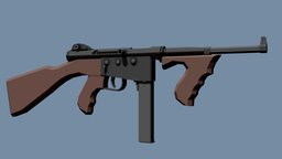 Low-Poly Ingram Model 6 submachine, firearm, thompson, 6, m1a1, ingram, weapon, low, poly, model, gun, smg