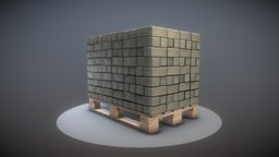 Wood Pallet with Paving Stones pallet, warehouse, transport, stones, europalette, freight, paving, vis-all-3d, 3dhaupt, logistic, software-service-john-gmbh, europall, paving-stone, architecture, low-poly, wood, industrial