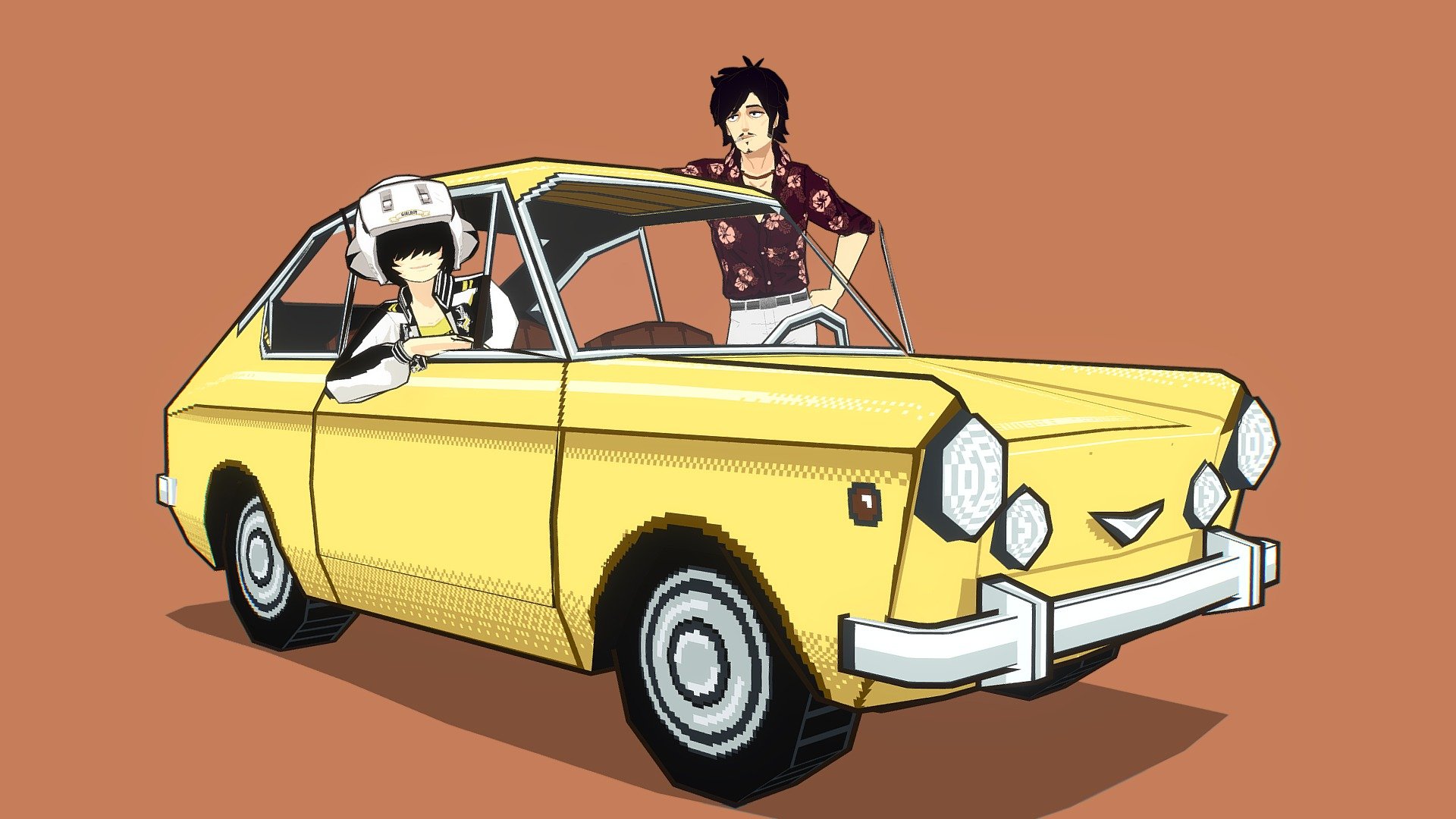 Quite Lupintic! This Fiat 850 Coupe is the first proper vehicle I've modeled. Bit of a break from just character modelling.
The two characters in the car are my original characters Kazumi and Equardo. I haven't bothered to make individual posts just for them but maybe one day 3d model