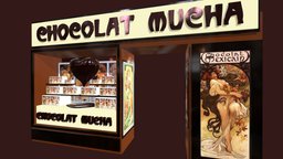 Mucha Chocolat storefront (escaparate) retail, artdeco, modernismo, storefront, artnouveau, paint3d, windowdisplay, alphonsemucha