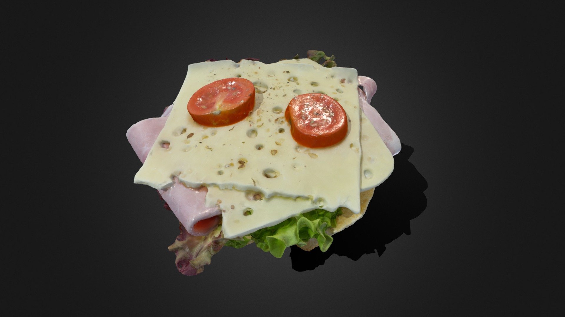 Typical German bread roll sandwich wich lettuce, ham, cheese, tomatos and herbs. Enjoy! - German Bread Roll Sandwich - Belegtes Brötchen - Buy Royalty Free 3D model by Sikozu 3d model