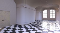 Checkered Floor Hallway scene, palace, hallway, mansion, background, game-ready, baked-lighting, free-model, baked-textures, building, jimbogies, checkered-floor