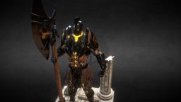 Lava Colossus warrior, golem, lava, axe, creature, rock