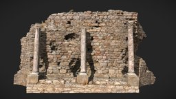 Castle Wall Ruin Scan 02 tower, abbey, abandoned, castle, ruins, medieval, broken, 4k, realistic, old, roman, real, part, destroyed, dry, mixed, colosseum, realisim, photoscan, photogrammetry, 3d, blender, pbr, model, scan, stone, house, building, wall