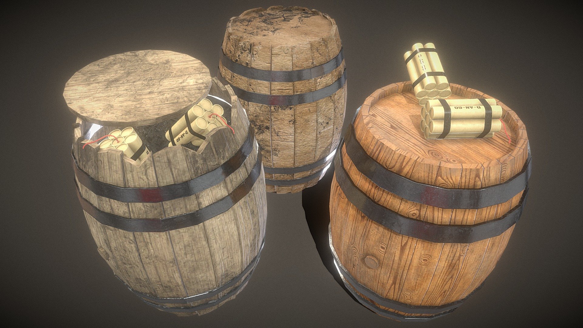 Simple game props for barrels, gunpowder kegs and dynamite! Enjoy! - Gunpowder Keg and Dynamite - Download Free 3D model by Miguel Adão (@theauditor) 3d model