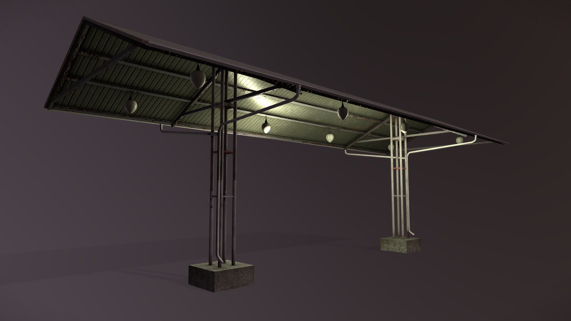 Passenger canopy. It is located on railway platforms and in other crowded places. Suitable for many modern game engines Include diffuse, metallic, roughness, AO and normal bump textures 3d model
