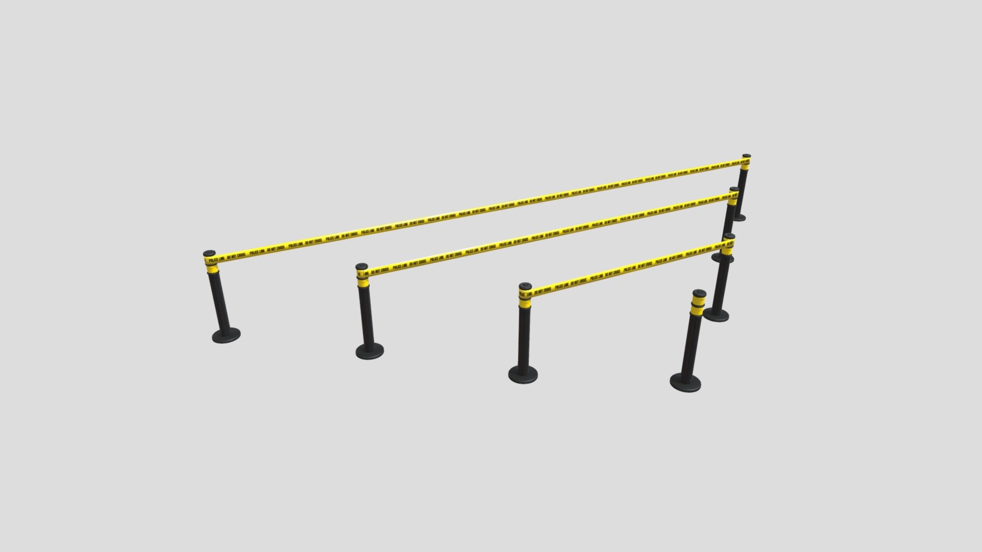 This Police Crime Scene tape Barrier Pack is perfect for any crime or police scene and comes in multiple length for extra variety, small, medium, and large. As well as the individual cone.

This Includes:

The Mesh (Small, Medium, Large)
4K and 2K Texture Set (Albedo, Roughness, Normal, Height)
The meshes have Been UV Unwrapped with vertex colors for eaasy retexturing. All meshes share one texture set 3d model