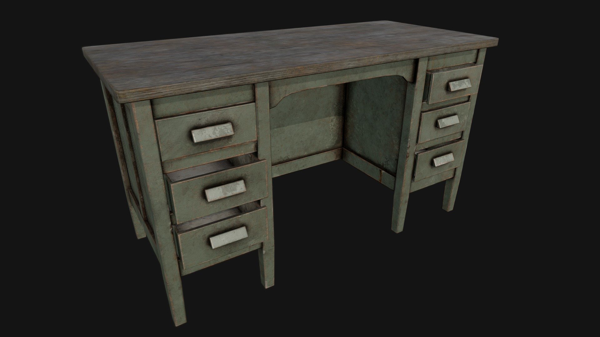 Old Office Table B - PBR

Very Detailed Low Poly Old Office Table with High-Quality PBR Texturing. 

Fits perfect for any PBR game as Decoration / Furniture in like Post Apocalyptic Environment or Horror Games for example

The Drawers are separated so that they can be opened.

Created with 3DSMAX, Zbrush and Substance Painter.

Standard Textures
Base Color, Metallic, Roughness, Height, AO, Normal, Maps

Unreal 4 Textures
Base Color, Normal, OcclusionRoughnessMetallic

Unity 5/2017 Textures
Albedo, SpecularSmoothness, Normal, and AO Maps

2x4096x4096 TGA Textures

Please Note, this PBR Textures Only. 

Low Poly Triangles 

1652 Tris
1288 Verts

File Formats :

.Max2018
.Max2017
.Max2016
.Max2015
.FBX
.OBJ
.3DS
.DAE - Old Office Table B - PBR - Buy Royalty Free 3D model by GamePoly (@triix3d) 3d model