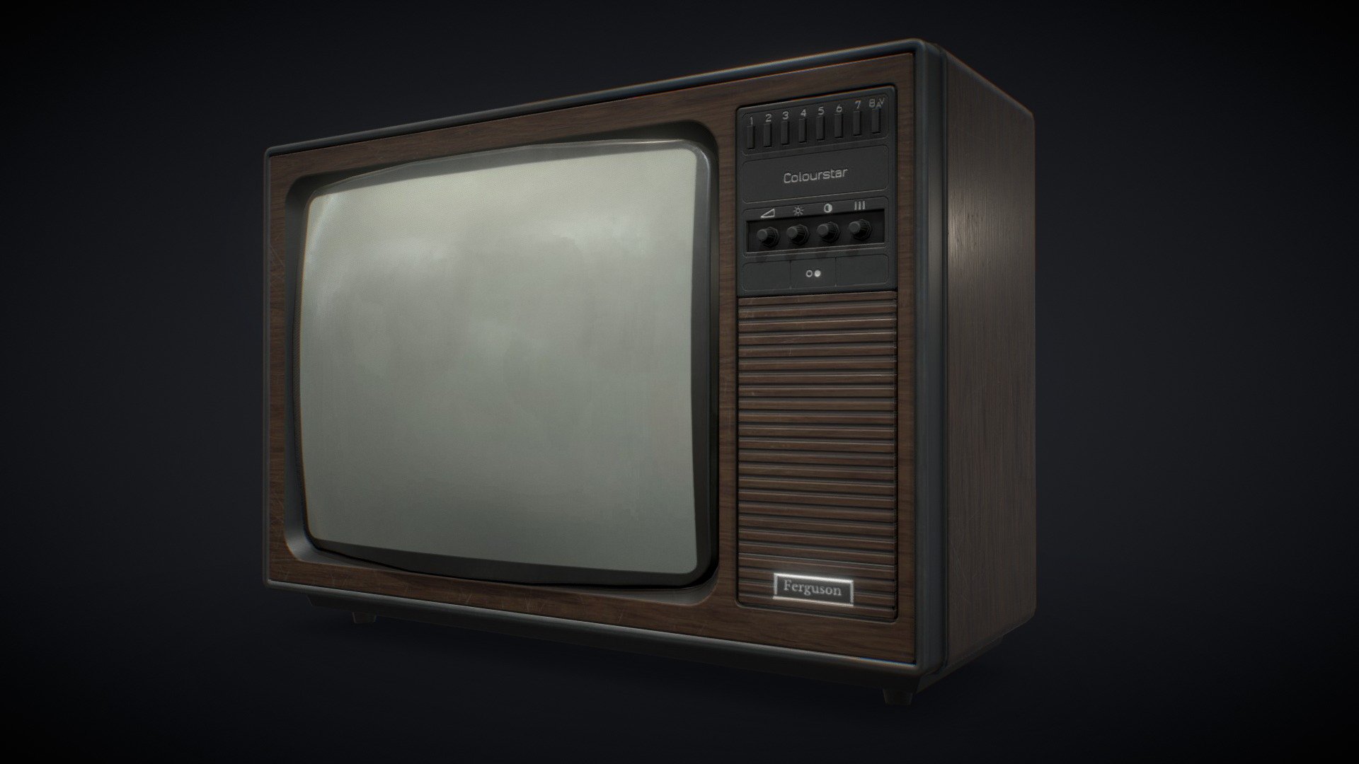 **Ferguson TV 3D model **

Can be used like game prop in Unity, UE4 etc. Has PBR Metalness texture set. 


Additional files contains:



Five texture maps (Albedo, Metalness, Roughness, Normal, AO. (size 2048x2048)

Model format .OBJ .FBX
 - Vintage Ferguson TV low-poly 3D Model - Buy Royalty Free 3D model by Fayruso 3d model