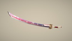 Mizutsune Longsword flower, white, katana, purple, pink, fullsail, scales, monster_hunter, mizutsune, full_sail, weapon, sword, blade, gold, japanese