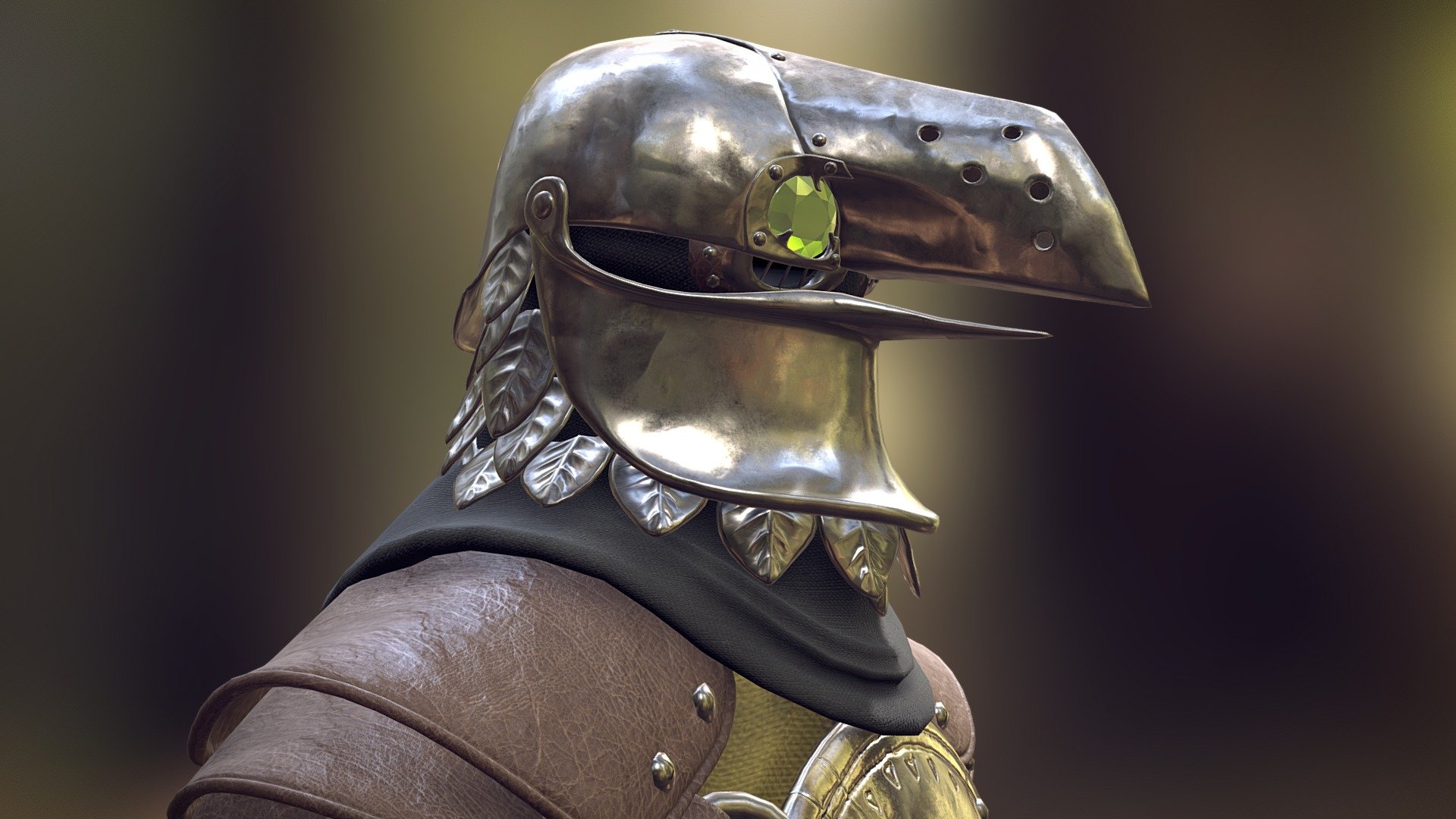 A plague helmet I design and model, inspired by plague doctor mask in the 17-18-19th centuries. This one is more medieval, made for a kind of plague knight 3d model