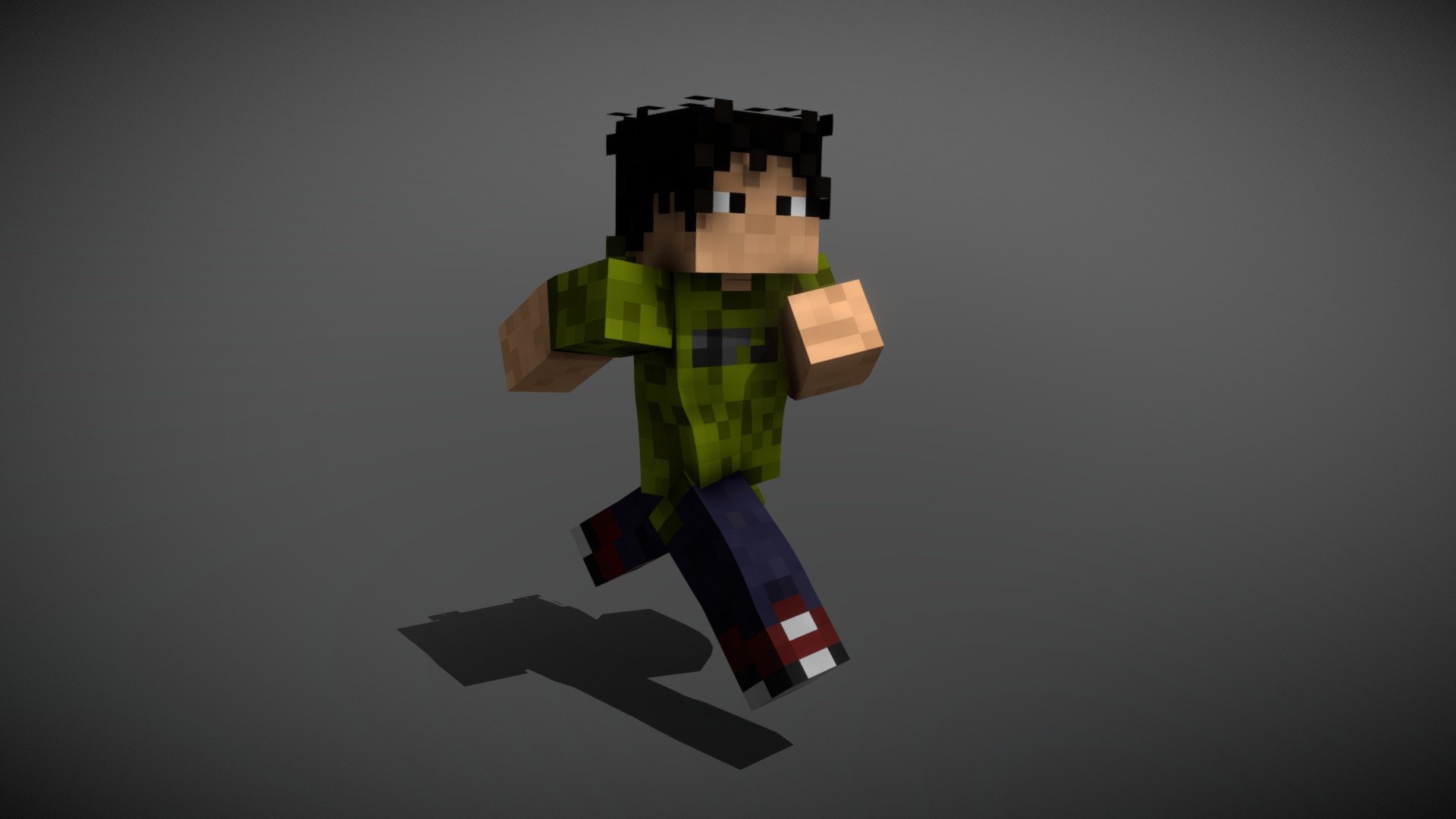 **Minecraft Character | Run Animation **

A 3D model of Steve from Minecraft, with my own skin. You can set a standard skin as a texture for this model and it will be displayed properly.

This is my first attempt to link a 3D model to a skeleton and then animate it 3d model