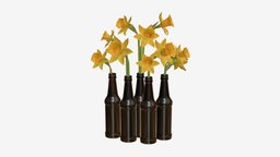 Narcissus in beer bottle plant, flower, vase, color, beer, nature, floral, narcissus, 3d, pbr, design, bottle