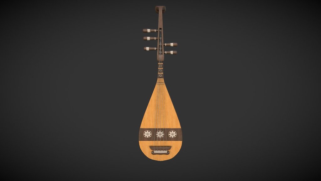 The now less common 5-String Pipa, with its straight neck and slender build, was a popular instrument in Tang Dynasty China. It was held in a similar fashion to a guitar and its silk strings were plucked using a plectrum. Indian Rosewood and Bamboo 3d model