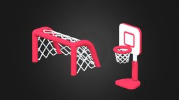 Cartoon Basketball Hoop and Football Tower football, basketball, sports, cartoon, 3d, blender, lowpoly