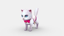 Cartoon White Cat Mount cat, mount, pet, mascot, kitten, lowpolymodel, handpainted, game, animal, magic