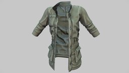 Female Open Front Khaki Coat green, camping, winter, front, girls, jacket, open, clothes, with, coat, combat, realistic, real, casual, womens, pockets, wear, khaki, pbr, low, poly, military, female