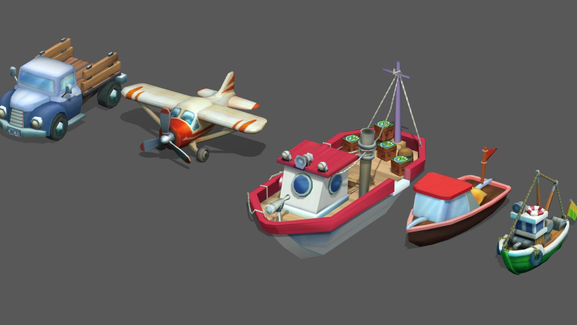 lowpoly Vehicles 
* Ship
* Boat
* plane
* truck
* fishing boat - Lowpoly Vehicles Pack - 3D model by Usman Ahmed GIll (@usman.ahmed.gill.93) 3d model