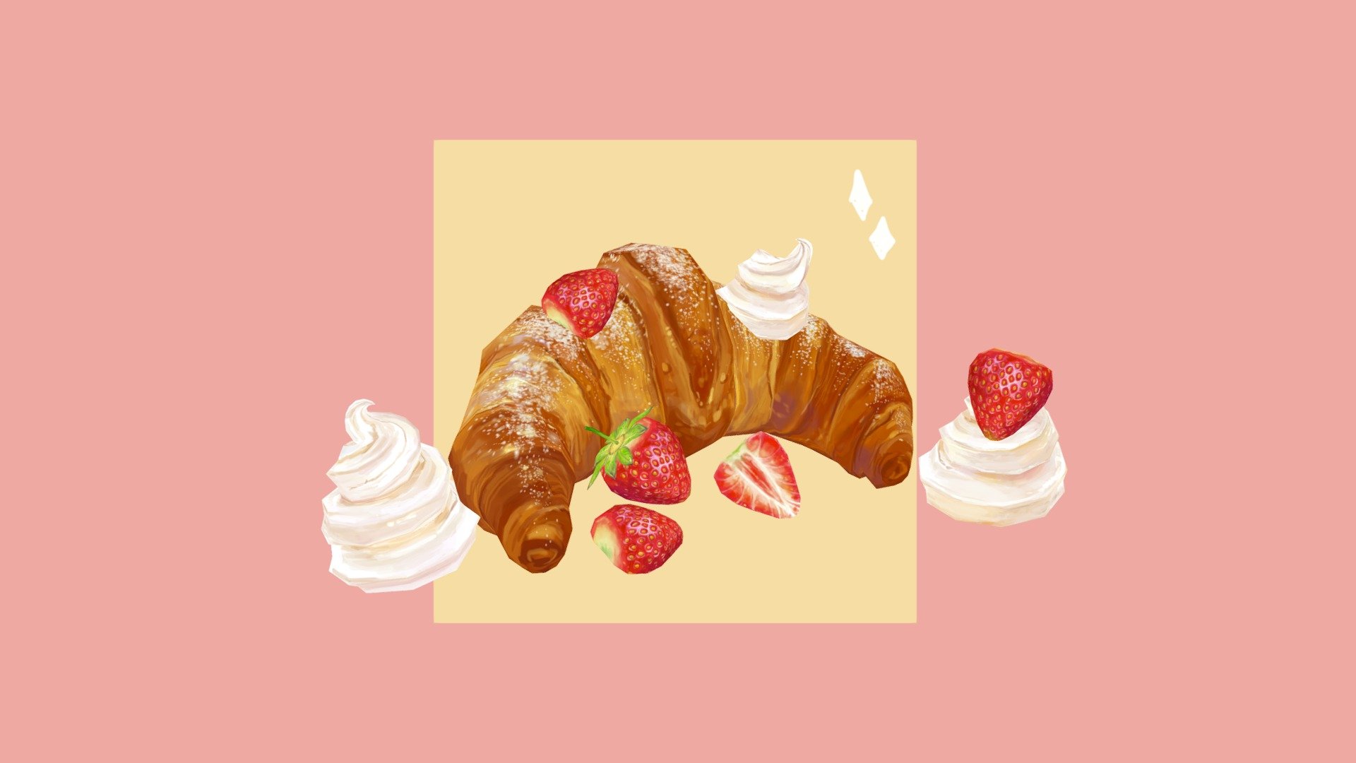 Here is a little combination of 3 of my food studies I did in the last week. Super helpful for studying light and different materials and it's fun too! - Handpainted Croissant Dessert - 3D model by Curlscurly 3d model