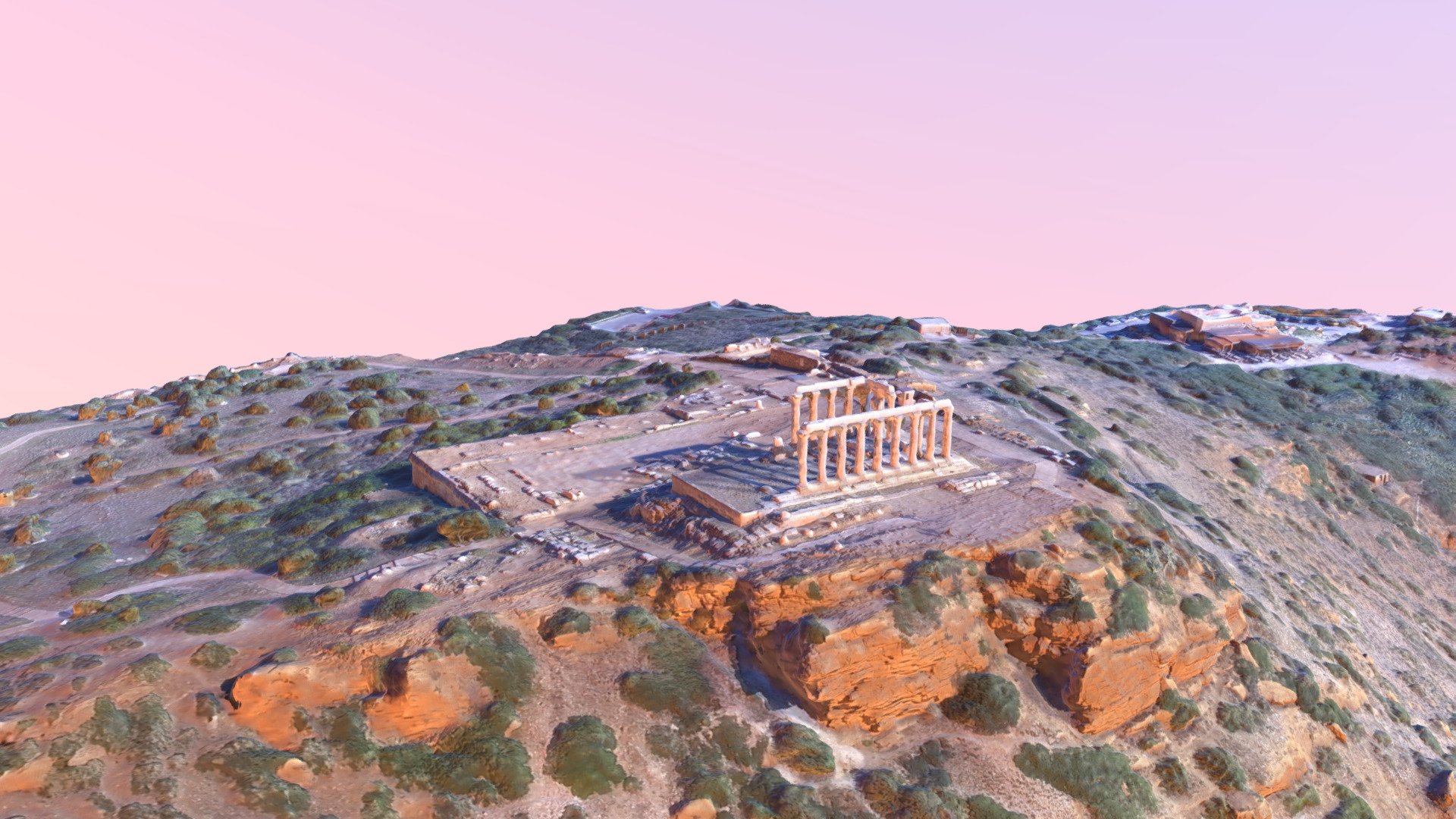 The ancient Greek temple of Poseidon at Cape Sounion, built during 444–440 BC, is one of the major monuments of the Golden Age of Athens. A Doric temple, it overlooks the sea at the end of Cape Sounion, at an elevation of almost 60 metres (200 ft).

Model made by photogrammetry with 251 photos 3d model