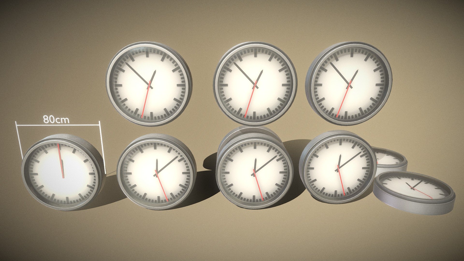 Here is the remastered version of the staion clock.
Rotating the hour hand automatically animates the second and minute hands in Blender-3D.

That makes it easy to adjust the time. 





Demovideo (Blender-2.91)



Old Version




Parts:


Station_Clock_1 
0.371m x 0.800m x 0.800m
Polygons = 1801



Station_Clock_2 
Polygons = 3182



Station_Clock_3 
Polygons = 1381


Last update:

04.05.22



3d modeled, textured and animated by 3DHaupt in Blender-3D.
 - Station Clock (Remastered) - Buy Royalty Free 3D model by VIS-All-3D (@VIS-All) 3d model