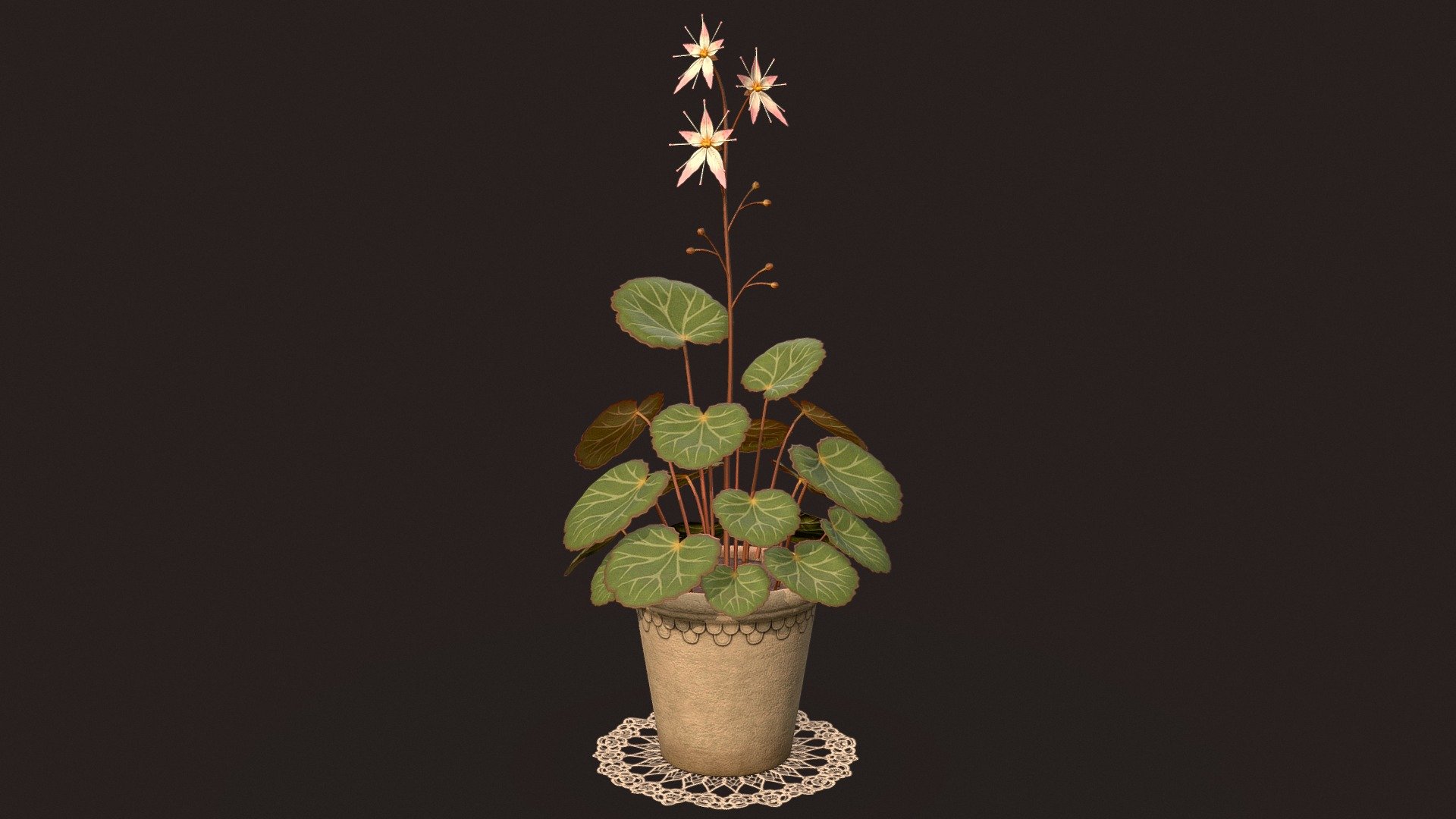 House Plant (Saxifraga stolonifera) it's a lowpoly game ready model with unwrapped UVs and PBR textures.

Normal map was baked from a high poly model. 

UVs: channel 1: overlapping; channel 2: non-overlapping (for baking lightmaps).

Formats: FBX, Obj. Marmoset Toolbag scene 3.08 (.tbscene) Textures format: TGA. Textures resolution: 4096x4096px. 

Textures set includes: 




Metal_Roughness: BaseColor, Roughness, Metallic, Normal, Height, AO. 

Unity 5 (Standart Metallic): AlbedoTransparency, AO, Normal, MetallicSmoothness. 

Unreal Engine 4: BaseColor, OcclusionRoughnessMetallic, Normal. 



Artstation: https://www.artstation.com/tatianagladkaya

Instagram: https://www.instagram.com/t.gladkaya_ - House Plant (Saxifraga stolonifera) - 3D model by Tatiana Gladkaya (@tatiana_gladkaya) 3d model
