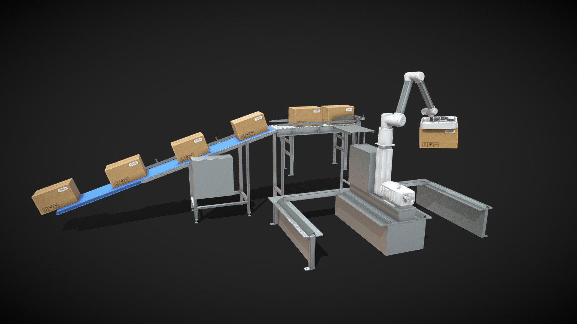 Robot Palletiser
Robot Palletiser system provides the flexibility to palletise a range of products efficiently and accurately while reducing labour and manual handling 3d model