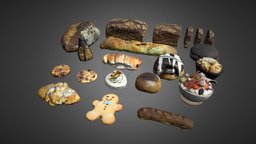 Bakery Pack object, food, baking, cake, desktop, bread, midpoly, bun, mid-poly, gingerbread, bakery, cinema-4d, eclair, muffin, 3d-model, biscuit, gingerbreadman, biscuit-cake, low-poly, photogrammetry, lowpoly, cinema4d, 3dmodel, 3dmodeling, biscuitcake