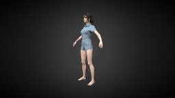 Woman Denim suit clouth, character, game, lowpoly, female, rigged, metaclouth