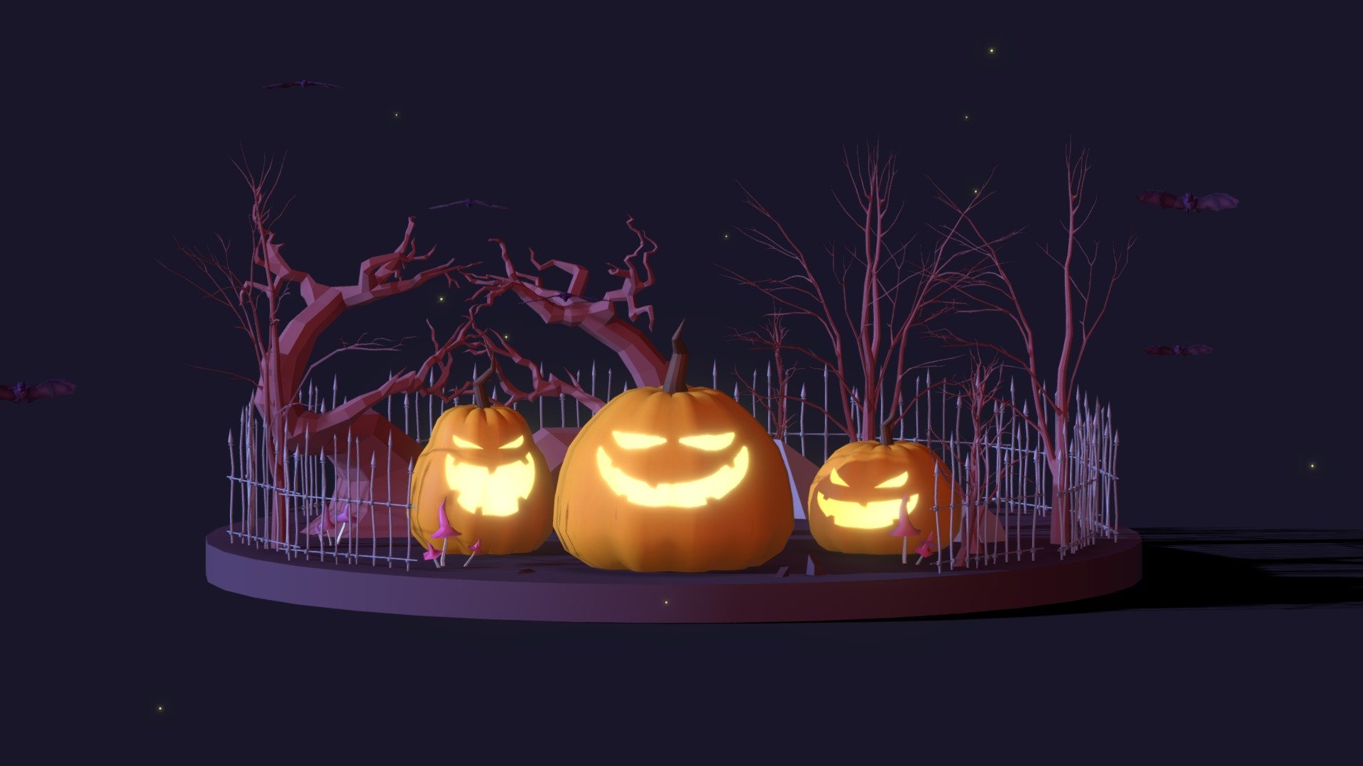 Cartoon Low Poly Halloween  3d Scene illustration pack

Created on Cinema 4d R20

40 347 Polygons

Procedural and UVW Textured

Game Ready, VR Ready

Animation Ready

Include Scene and separated objects
 - Cartoon Low Poly Helloween Pack - Buy Royalty Free 3D model by antonmoek 3d model